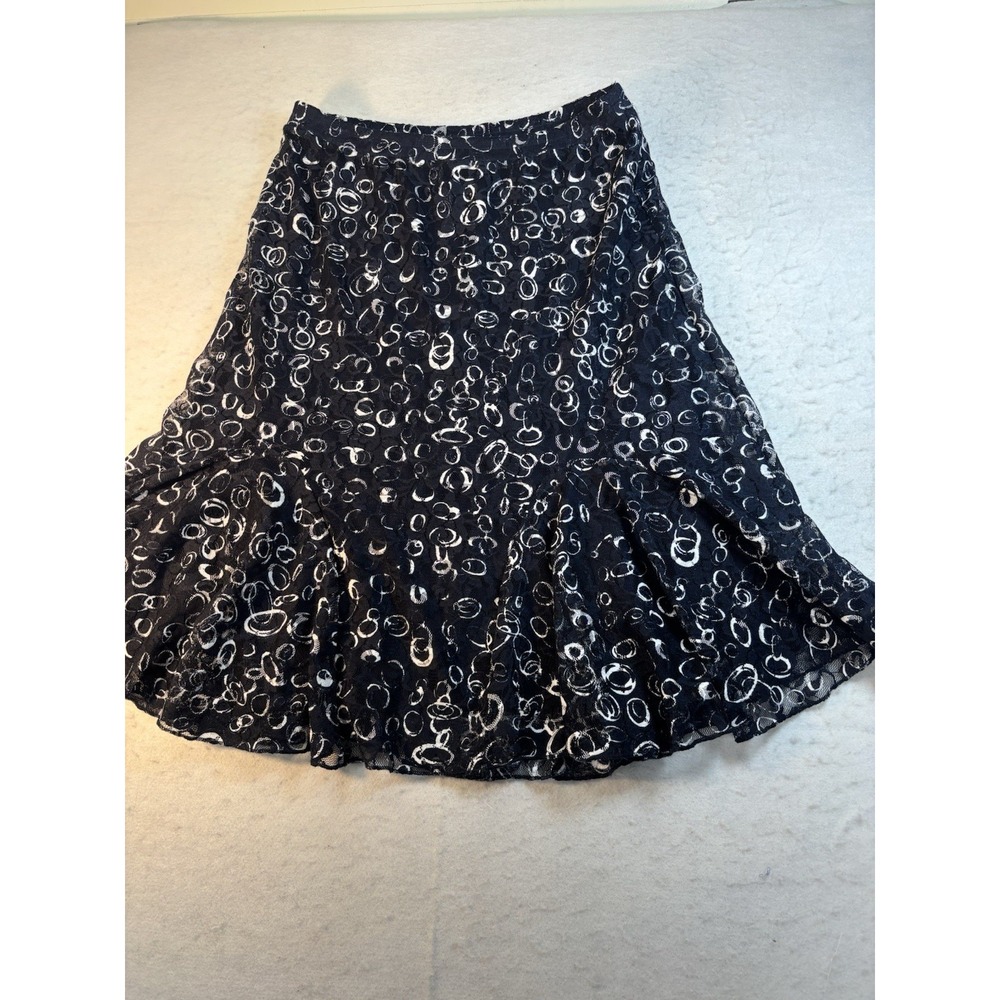 Christopher & Banks A Line Skirt Women M Geometric Elastic Waist Midi Navy Blue